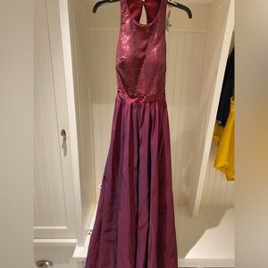 Burgundy sequin prom dress